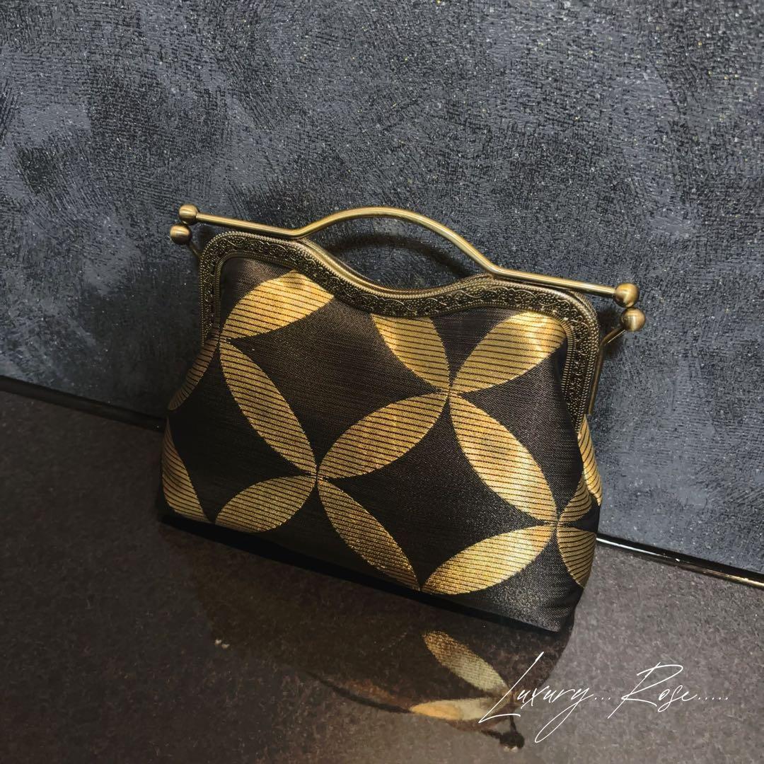 9月新作♡作家物斉藤三才の大迫力の黒金粋なデザイン煌めきお洒落な高級帯地バッグ 斉藤三才 訪問着 No.AA-4503-Mサイズの通販｜きもの365