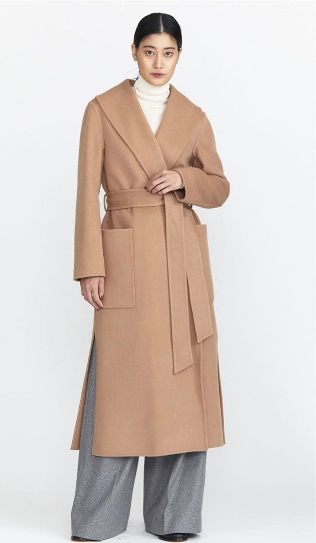 美品☆エストネーション ウールショールカラーロングコート キャメル