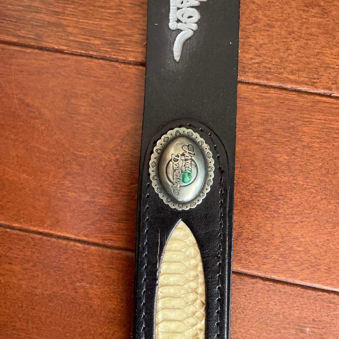 Harley Davidson 黒レザーベルト 装飾バックル中央白色はへび皮値下