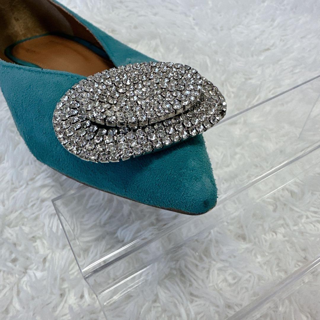 良品】pippichic グリーン ビジュー付きフラットシューズ 37 - メルカリ