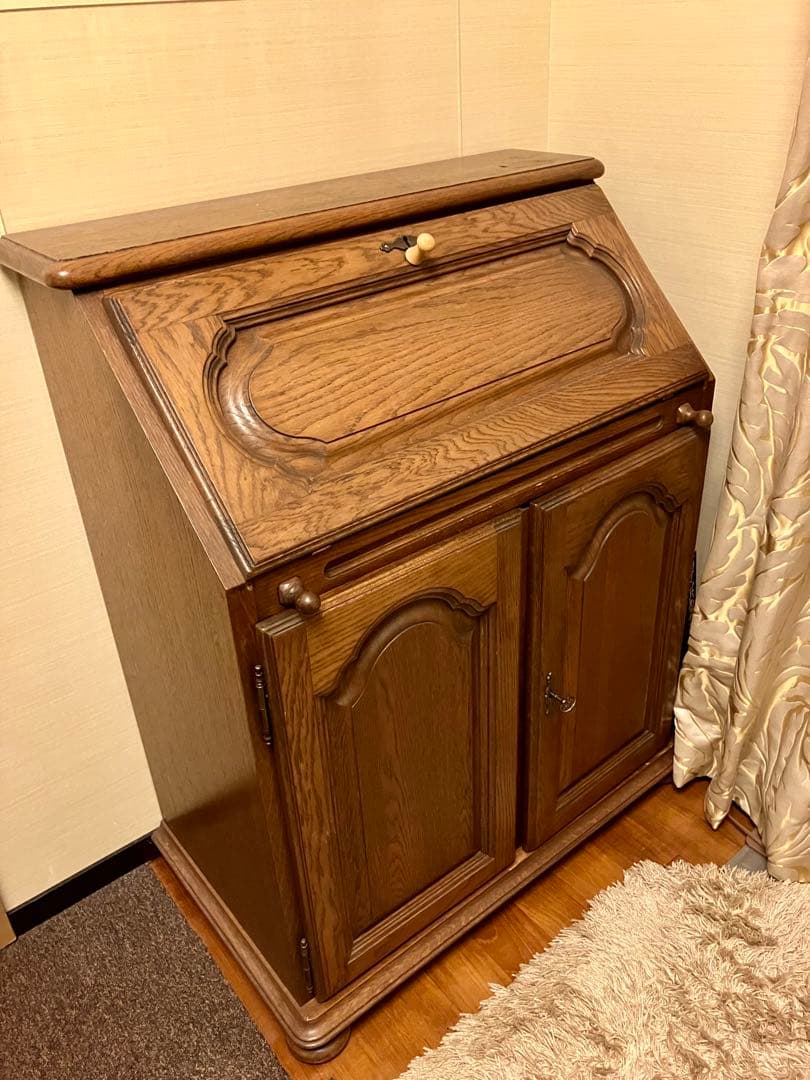 ★★たま★★　アンティーク　ベルギー製　ライティングデスク　　木製　鍵付き ロールアップデスク 鍵付き ロールトップ ライティングビューロー