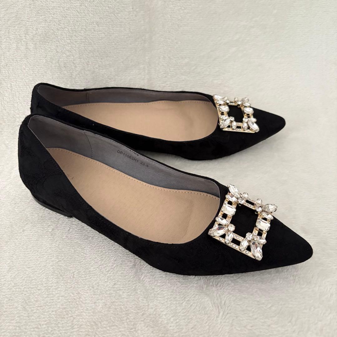 RANDA ビジューパーツ フラットパンプス ポインテッドトゥ 23.5cm