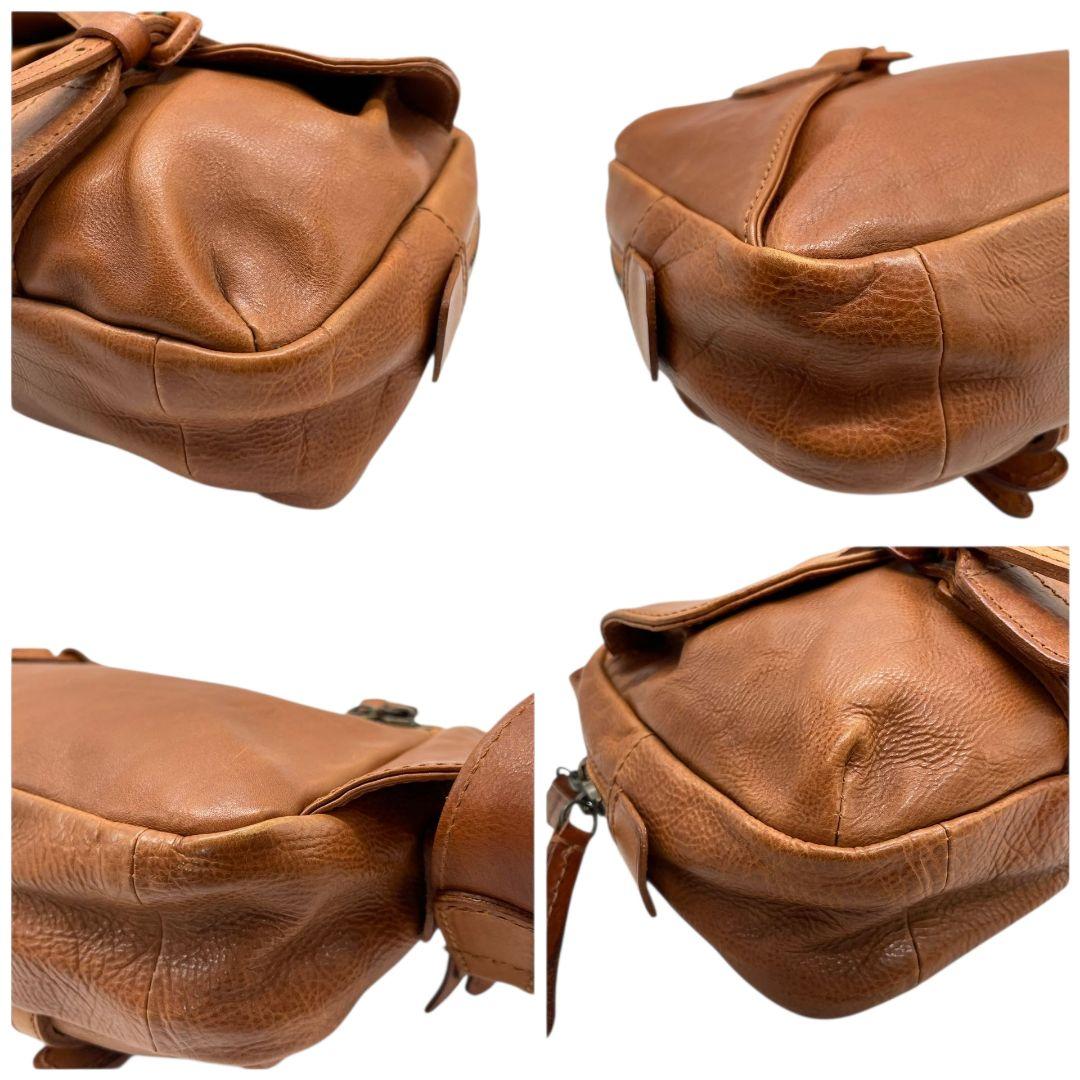 美品 ゲンテン ボディバッグ 茶 ウエストポーチ フラップ レザー s65