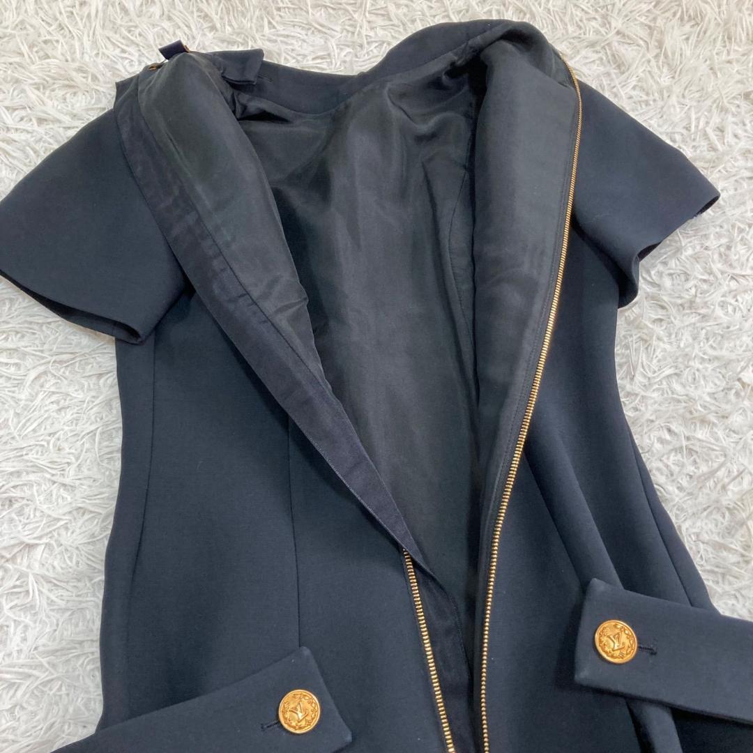 17442✨ルイヴィトン 金ボタン LVロゴ レース切替フレアワンピース