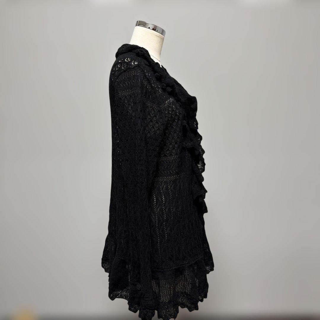 INGEBORG インゲボルグ 透かし編み フリル ニットカーディガン