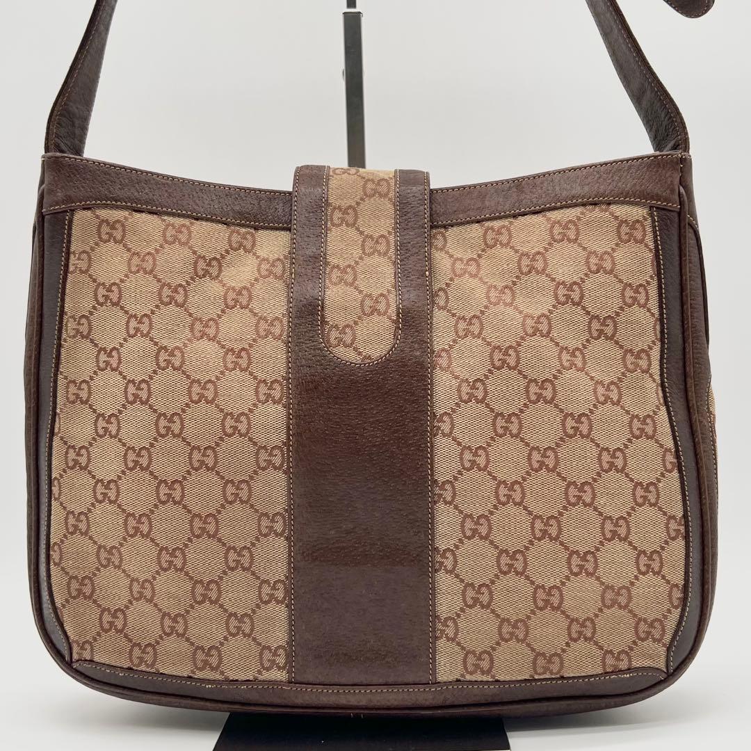 希少 GUCCI ショルダーバッグ GG キャンバス ブーツ金具 ブラウン