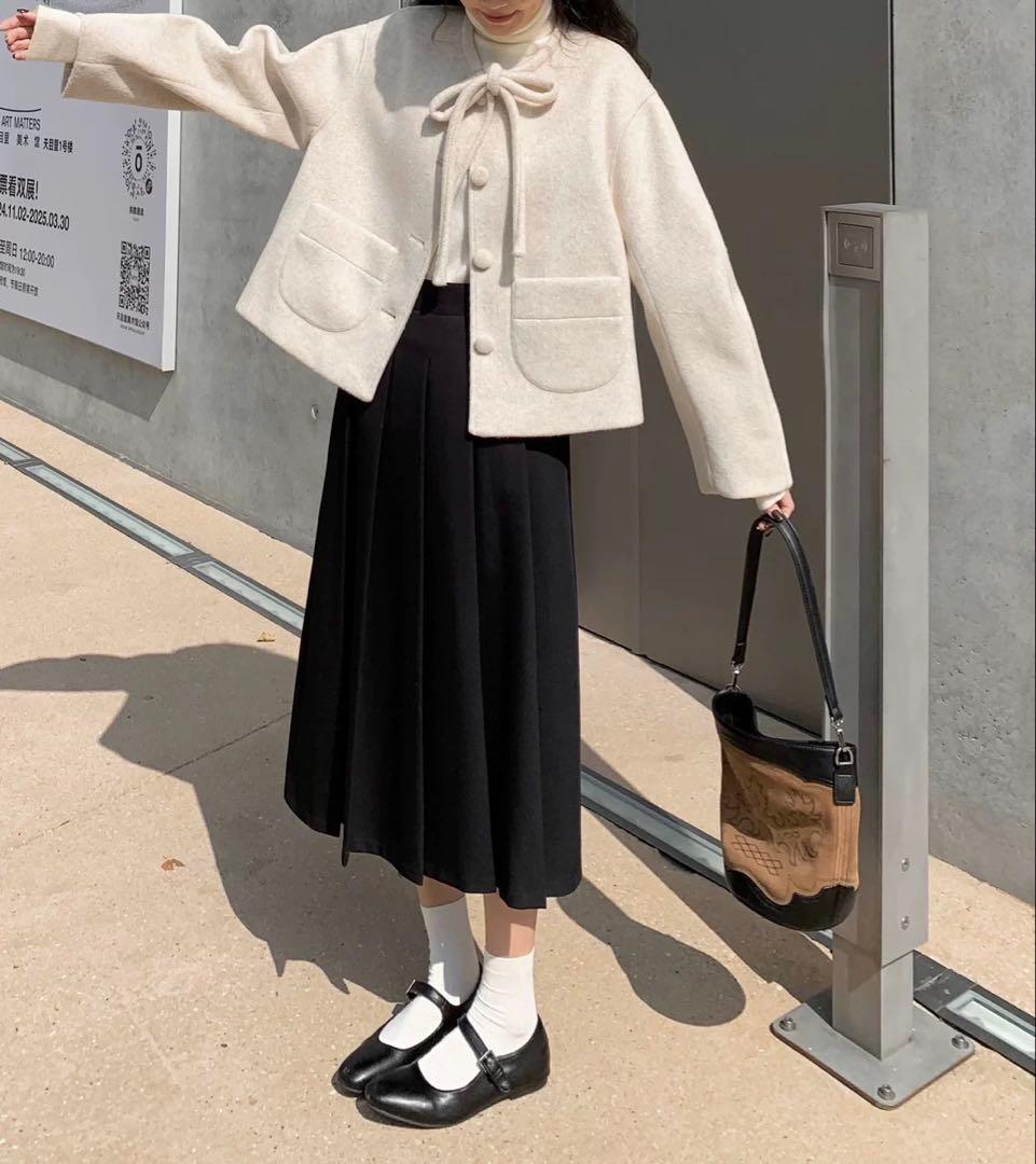 即購入❌Fano Studiosリボンタイ ショートウールコートFQ24W101 - メルカリ