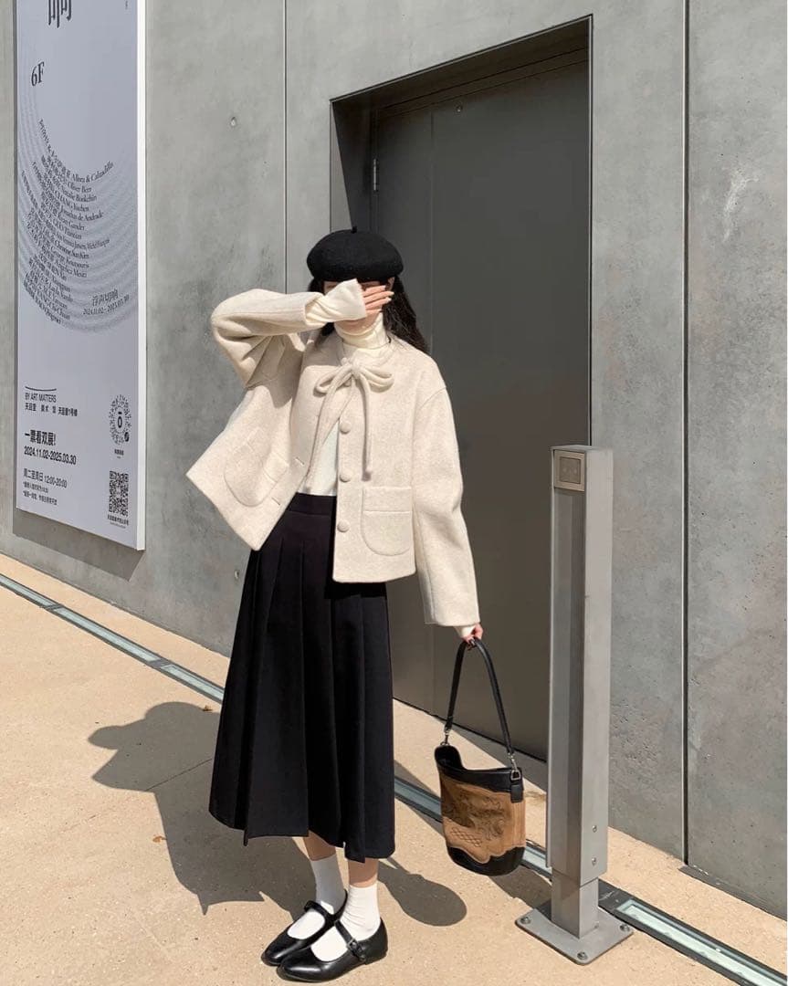 即購入❌Fano Studiosリボンタイ ショートウールコートFQ24W101 - メルカリ