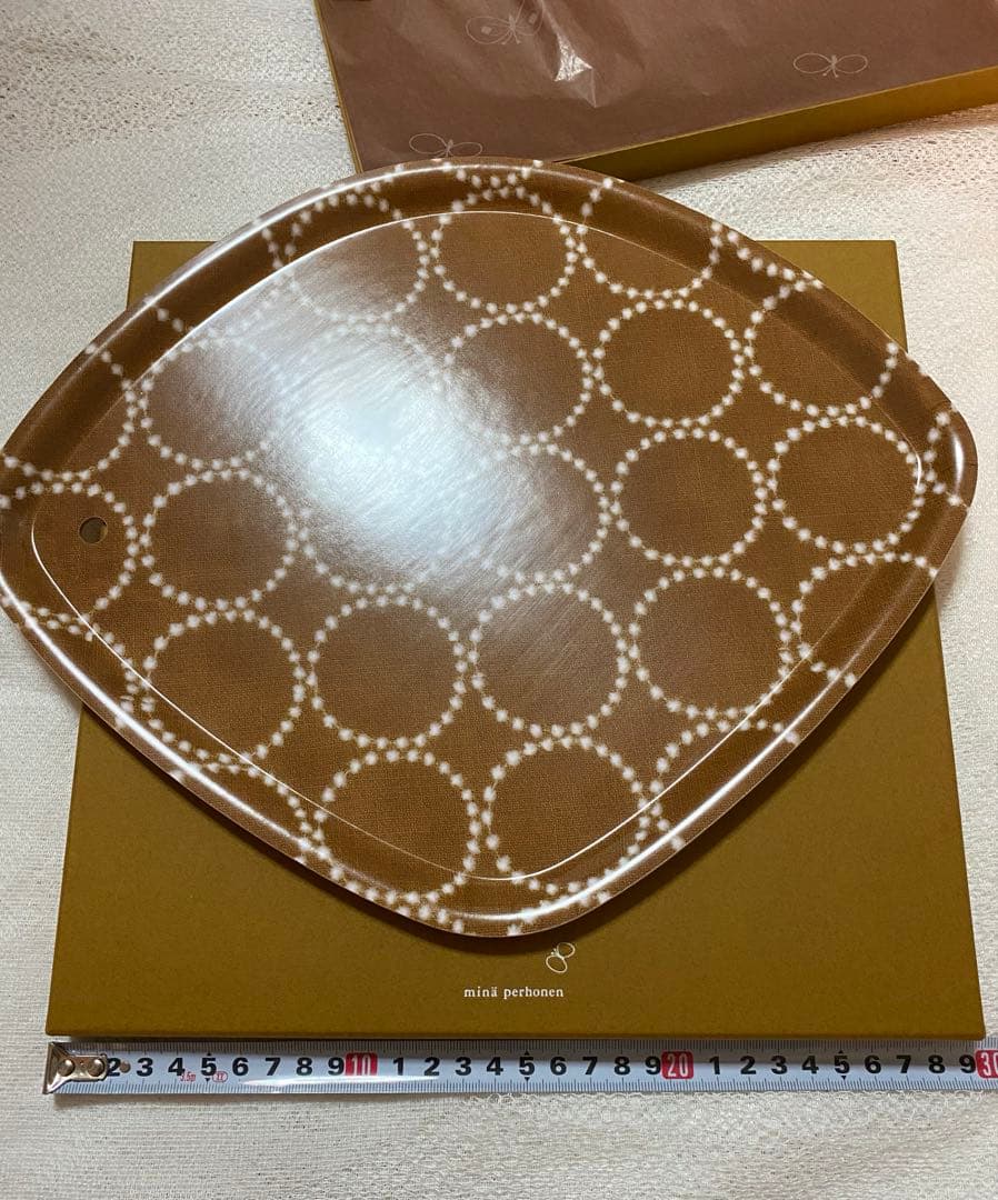 新品未使用☆ミナペルホネン タンバリン トレイ brown 白樺＊菱形 レア希少
