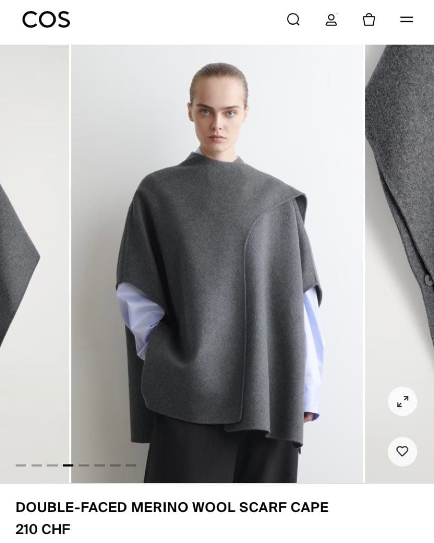 新品未使用 cos ダブルフェイスウールスカーフケープ ポンチョ - メルカリ