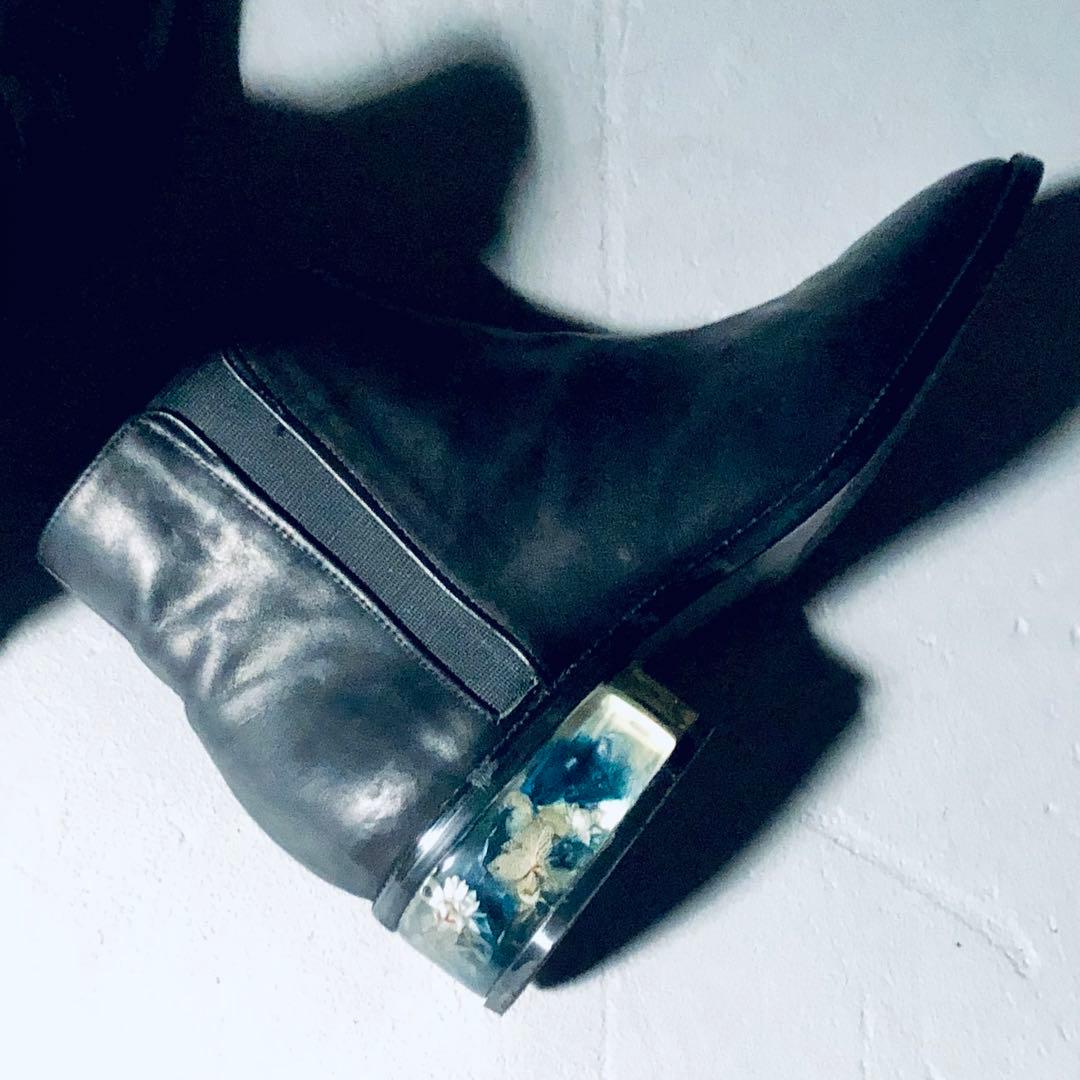 極美品⭐️MABATAKI美雨ショートブーツ《ヒールには本物の青い紫陽花✨》