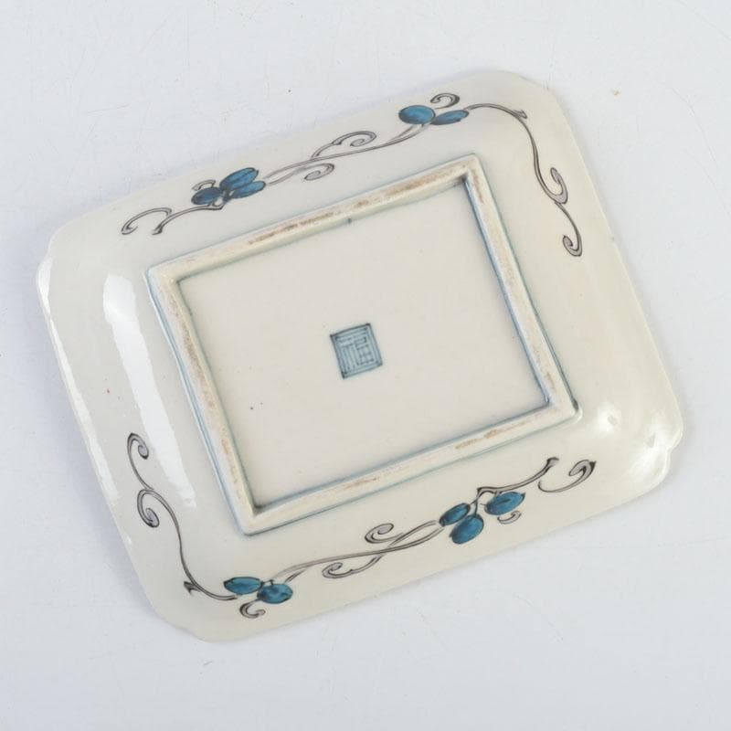 九谷焼 古九谷 角福銘 色絵花草文 四方皿 時代箱 C 9248