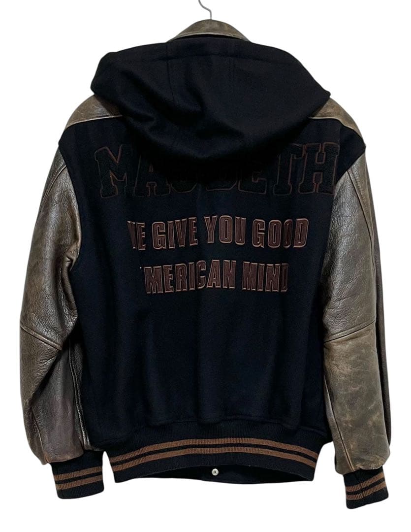 MACBETH マクベス 90sビンテージ フード付スタジャン レザー袖 黒/茶