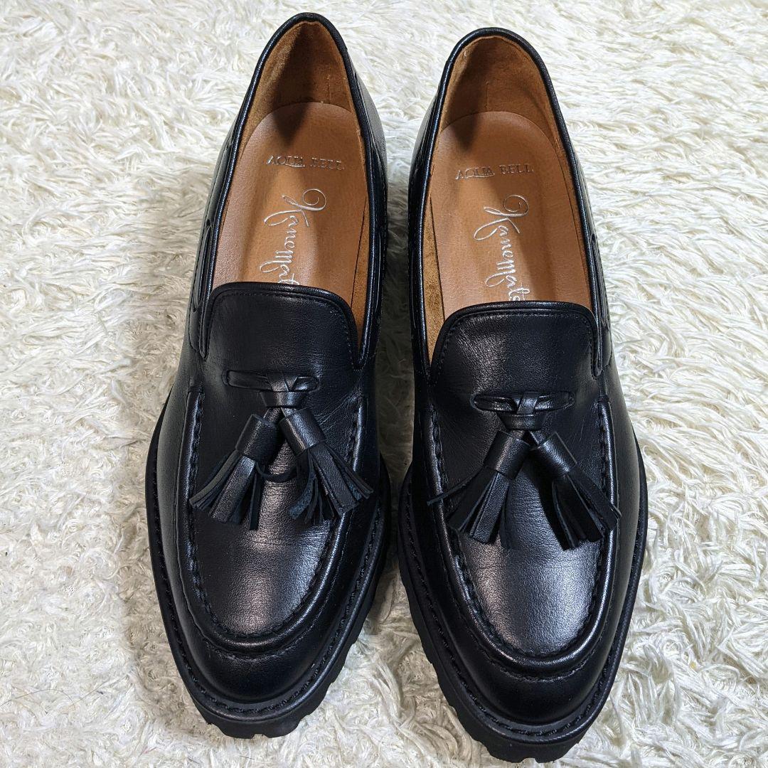 銀座かねまつ 厚底 タッセルローファー レザー タンクソール ブラック