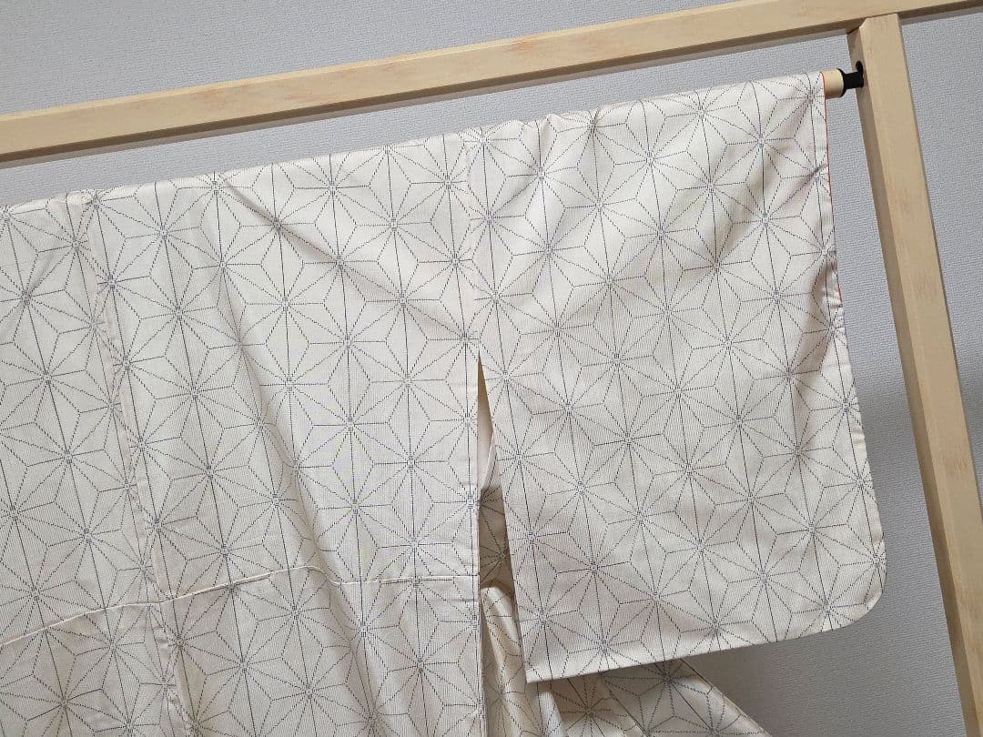 C◇着物くつろぎ 白大島紬 アンサンブル 着物羽織セット 麻の葉 袷