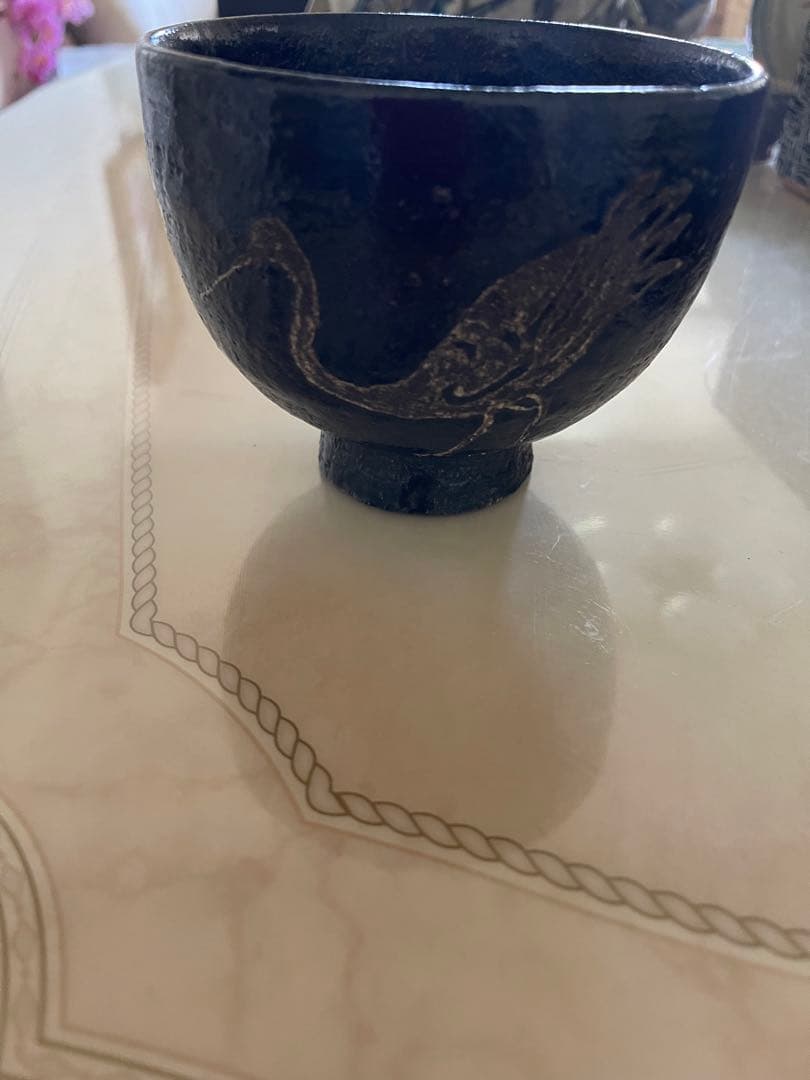 茶道具 尾形乾山造 鶴 黒筒茶碗 極め箱