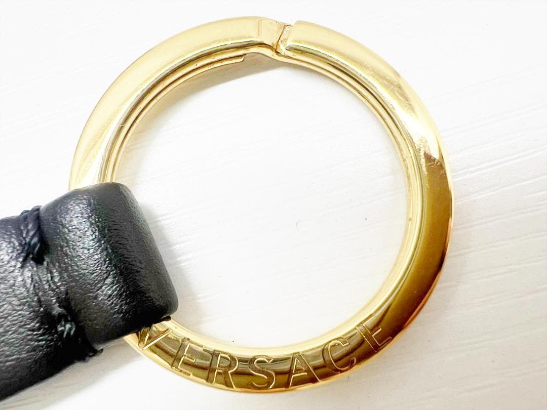 美品 ヴェルサーチ メデューサ グレカ ナイロンキャンバス キーリング