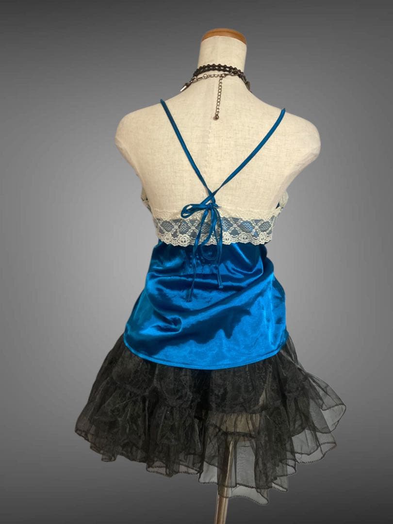 y2kサテン姫ギャルレースリボンゴシックキャミフェアリーグランジ古着