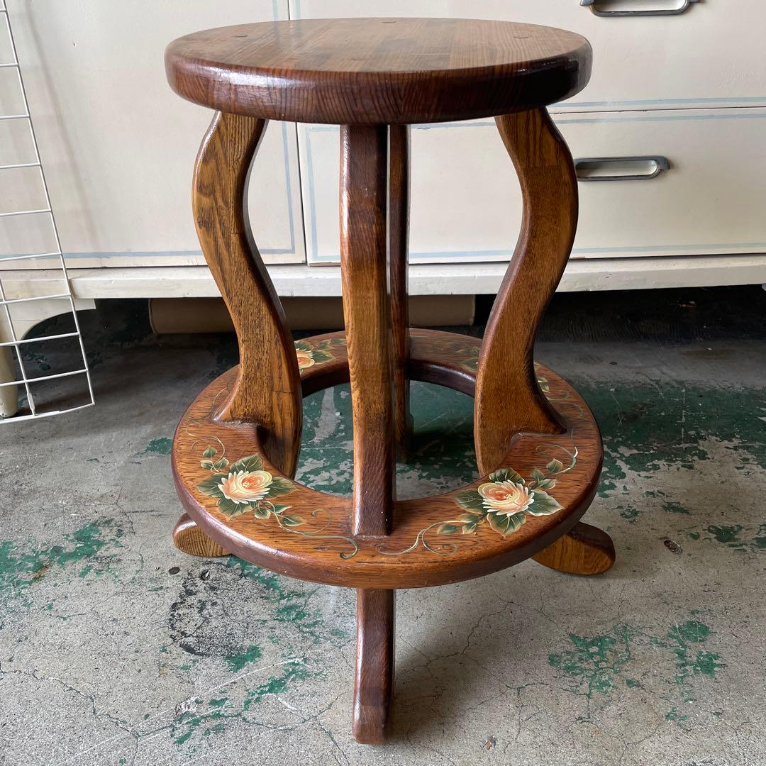 最終値下げ‼︎木製アンティーク・トールペイントの花台・チェアー、テーブル・ 最終値下げ‼︎木製アンティーク・トールペイントの花台・チェアー