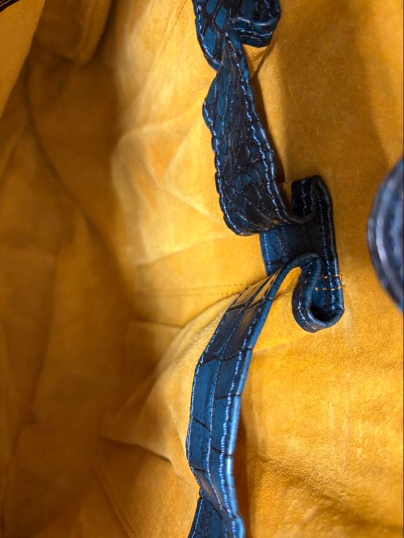 S*中様 Pear クロコダイル風バッグ 青 スモール クロコダイル トート