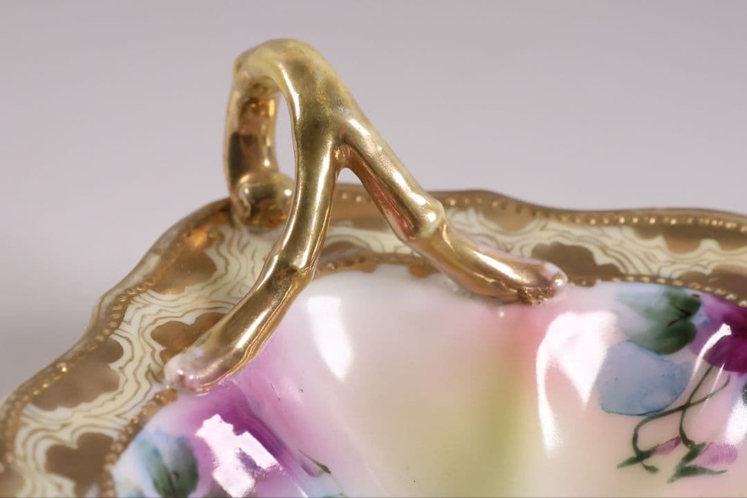 CM297】オールドノリタケ 花 皿 薔薇 パンジー 金彩 イエロー 黄色