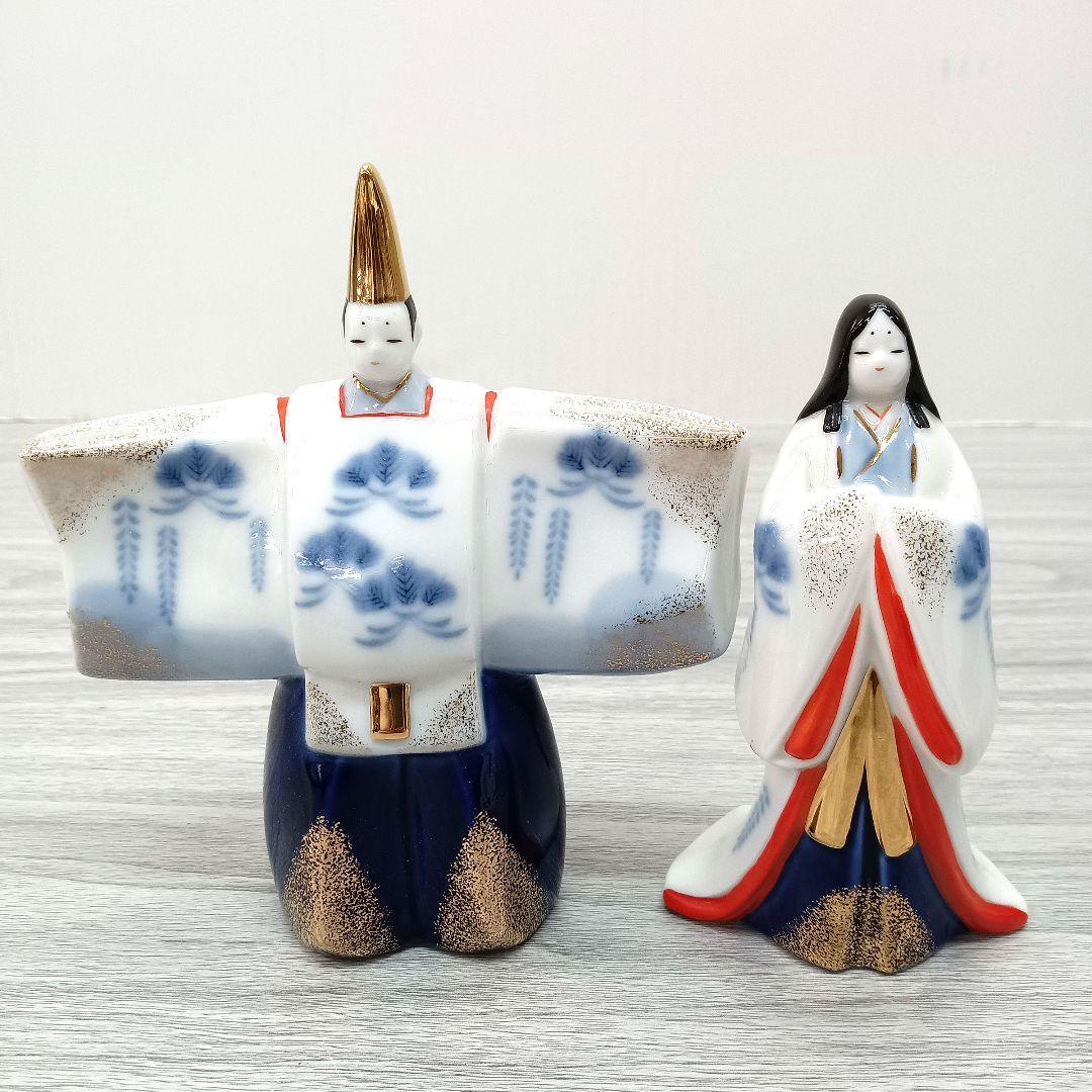 ♢521 薬師窯 染錦立雛 雛人形 ひな人形 陶器製 高さ約12.5-15cm