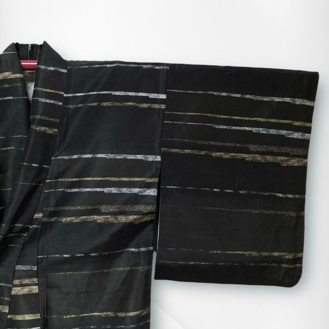 良品✨】東レシルック 洗える着物 小紋 紬調 黒色 横段 袷 A2 - メルカリ