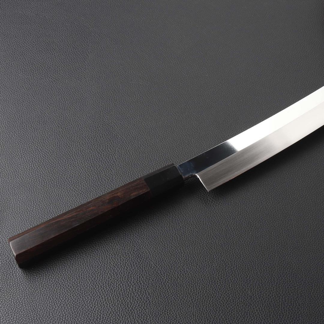 11118鬼反り先丸包丁尺二鏡面仕上げ刺身包丁刃は究極の切れ味黒檀黒水