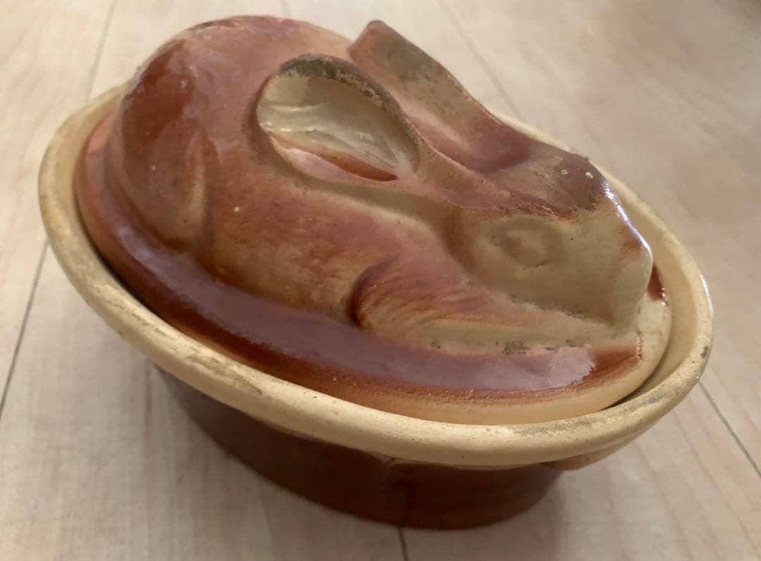 アンティーク うさぎのテリーヌポット　大きめ　フランス 白い兎のテリーヌポット Michel Caugant faïence France – Tsubame Märkt