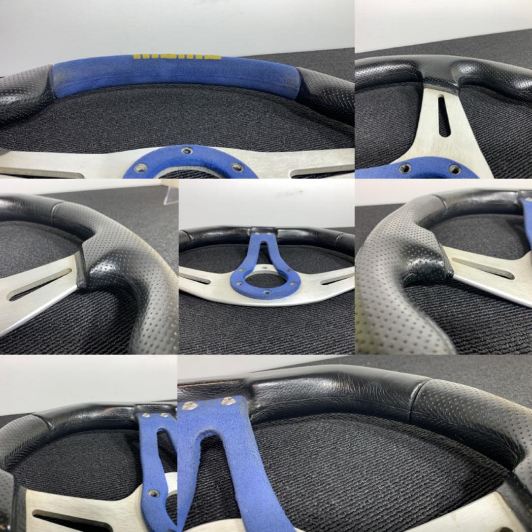 モモ トレック ステアリング 35パイ ブルー スエード×レザー 03年製 美