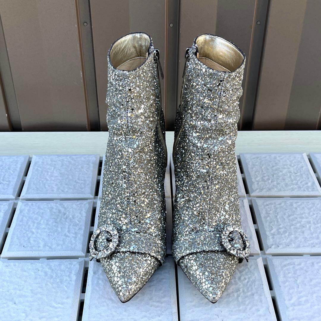 37 Jimmy Choo ショートブーツ グリッター ビジュー ラメ 24 - メルカリ