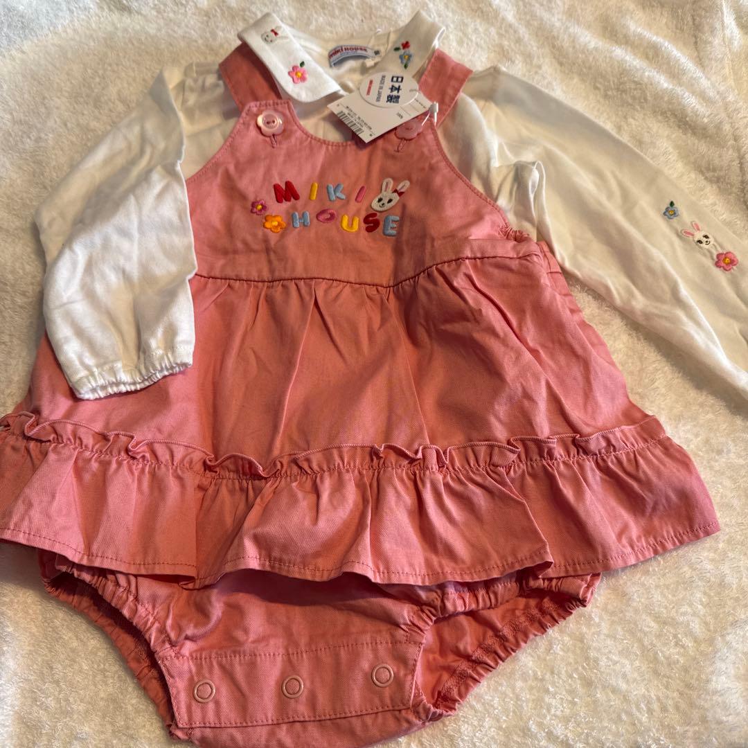 新品未使用タグ付】ミキハウス ロンパース 刺繍ホワイトブラウス