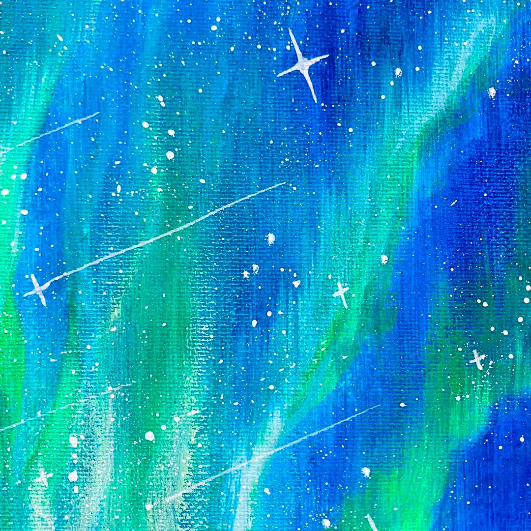 オーロラの夜景＊絵画 原画 風景画 冬 クリスマス 夜空 星空 アクリル