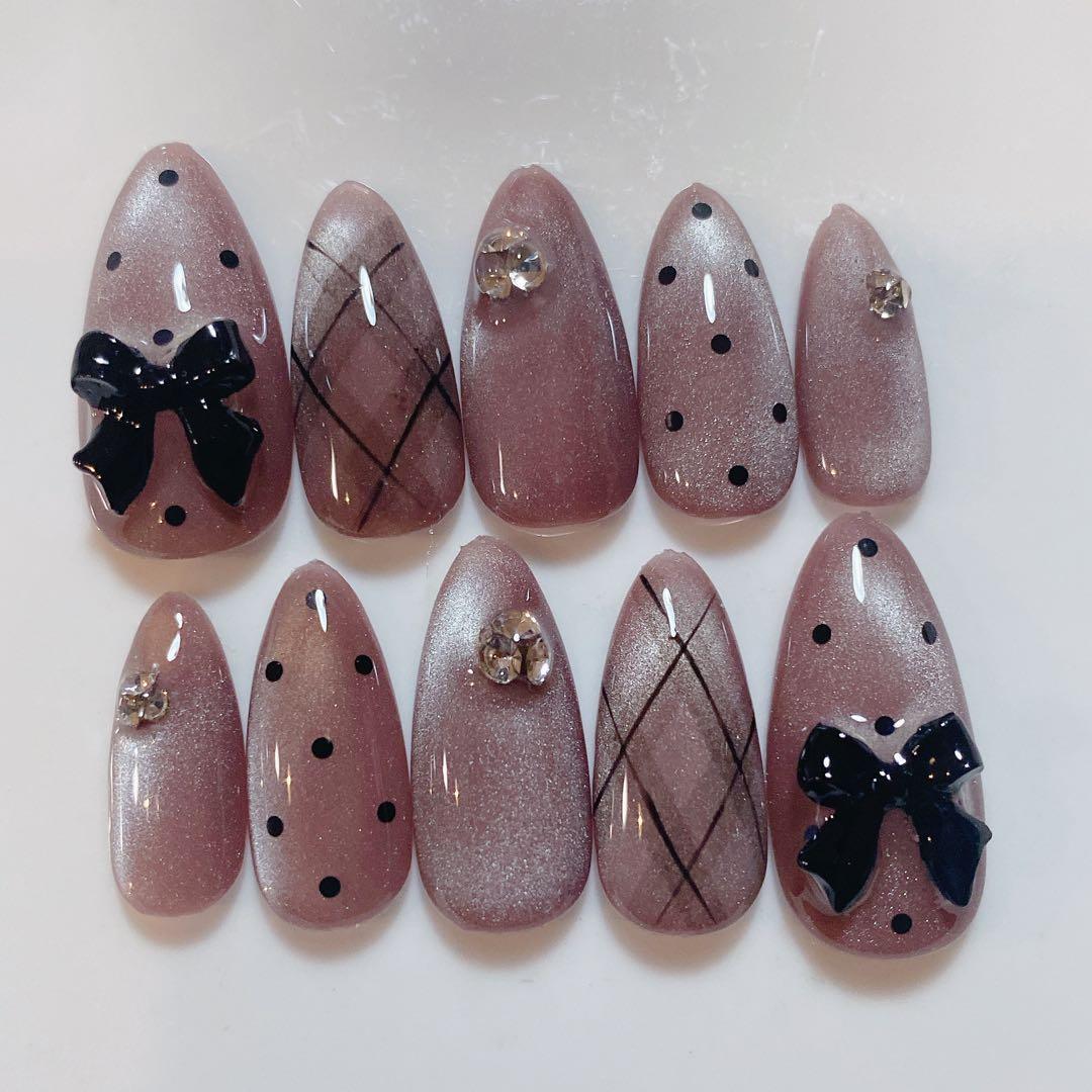 現品 ネイルチップ マグ チェック ドット ワンホン 量産型 地雷系