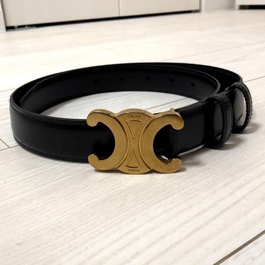 CELINE セリーヌ　ブラック ベルト ゴールドバックル CELINE セリーヌ ベルト ブラック ゴールド トリオンフ レザー vintage