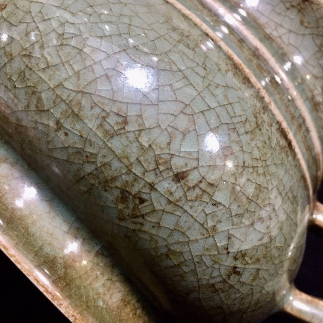 文房具雙耳香爐 宋時代汝窯 陶器冰裂纹 貫入