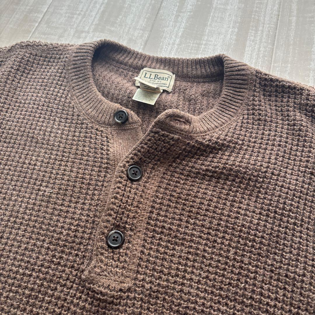 l.l.bean ヘンリーネックニット　セーター　ワッフル　ブラウン　90s