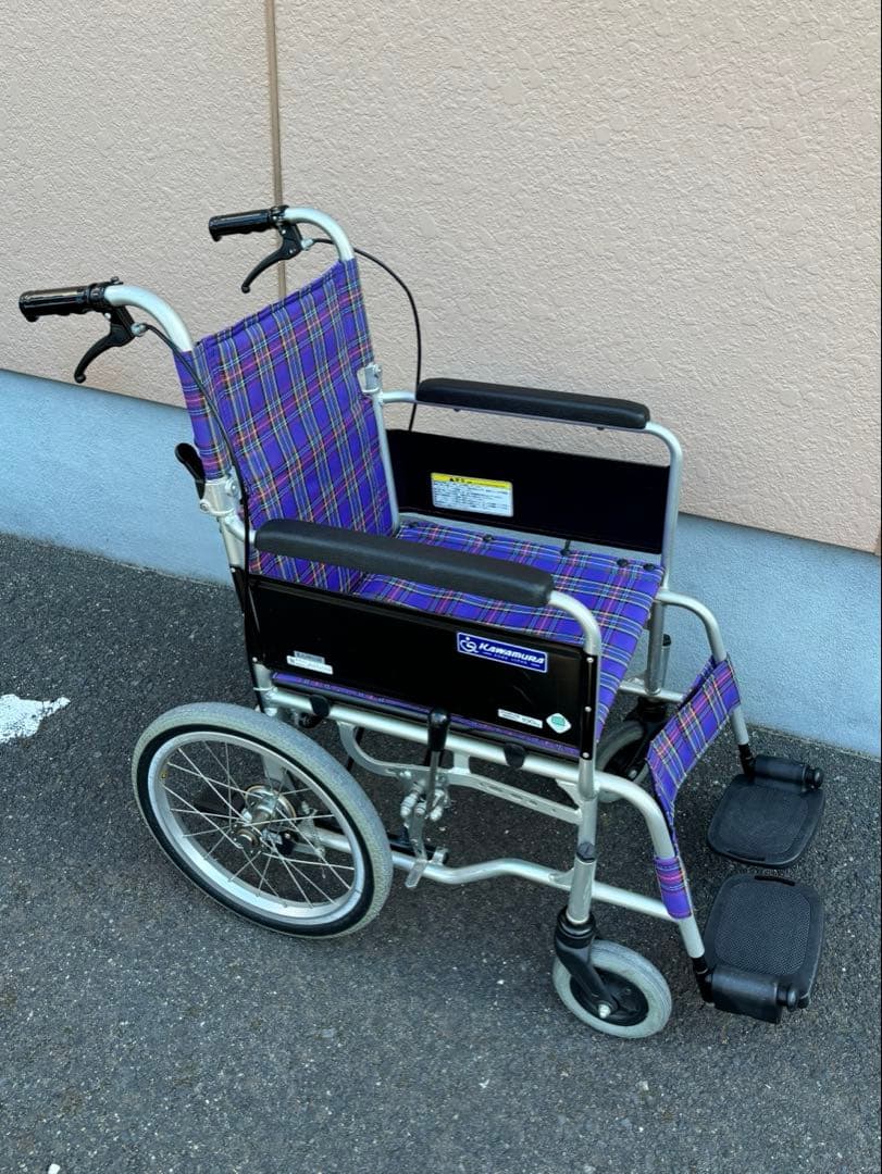カワムラ KAJ402SB 紫色チェック柄 介助用車椅子
