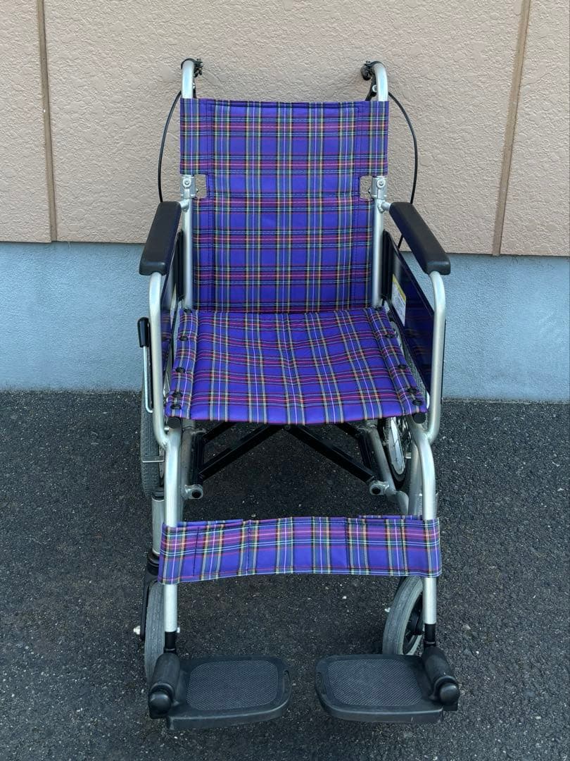 カワムラ KAJ402SB 紫色チェック柄 介助用車椅子