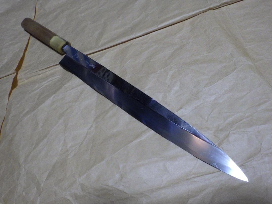 て*虫様 京都/有次★特製/柳刃刺身包丁刃渡尺0寸/白鋼★水牛柄・手研ぎ済み 有次 包丁 柳刃 本焼 純日本鋼 270mm 白鋼2 築地 ARITSUGU ローズ柄 名