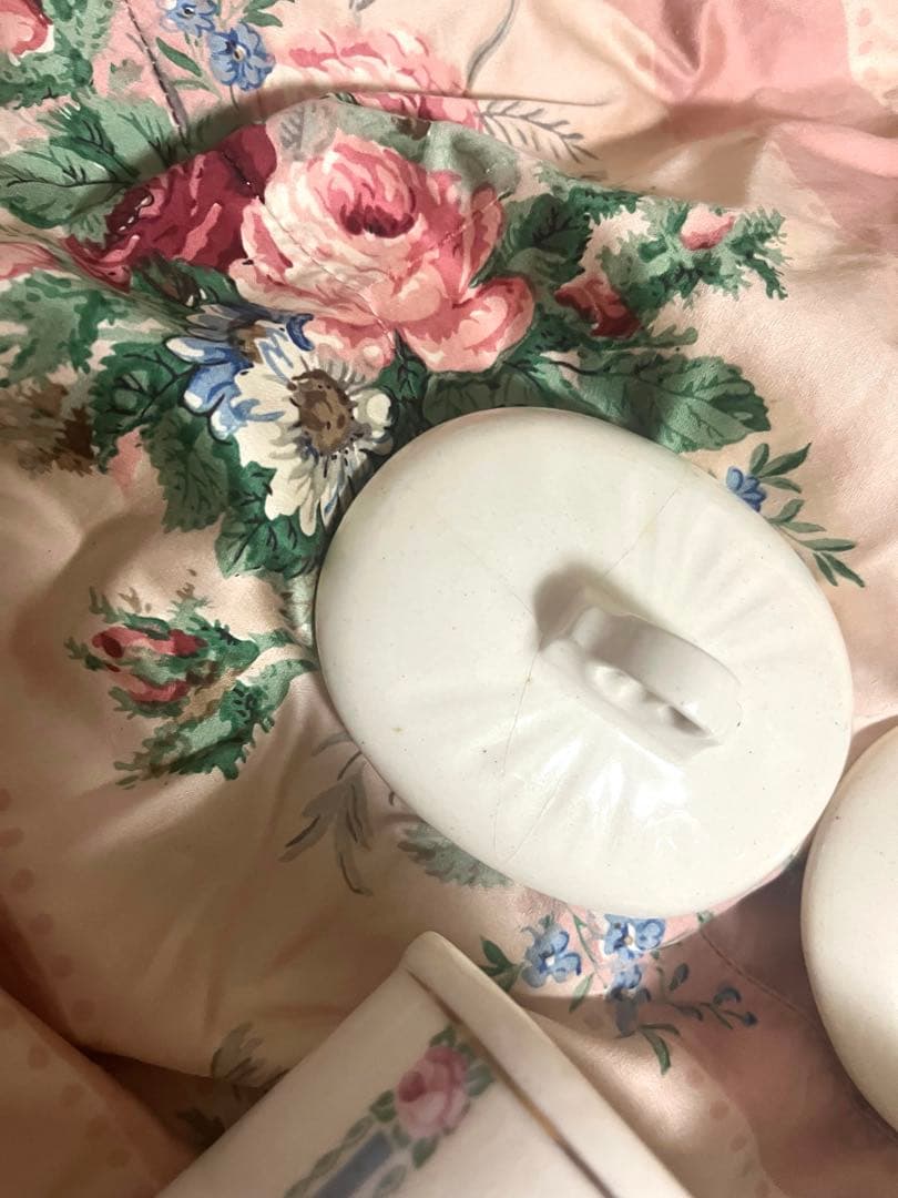 お値下げ フランスアンティーク 小花&バラ&白鳥 キャニスター 4Pセット