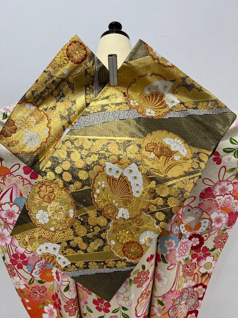 振り袖 フルセット 長襦袢付 枝垂れ桜 金彩加工 刺繍入り 銀通し 757