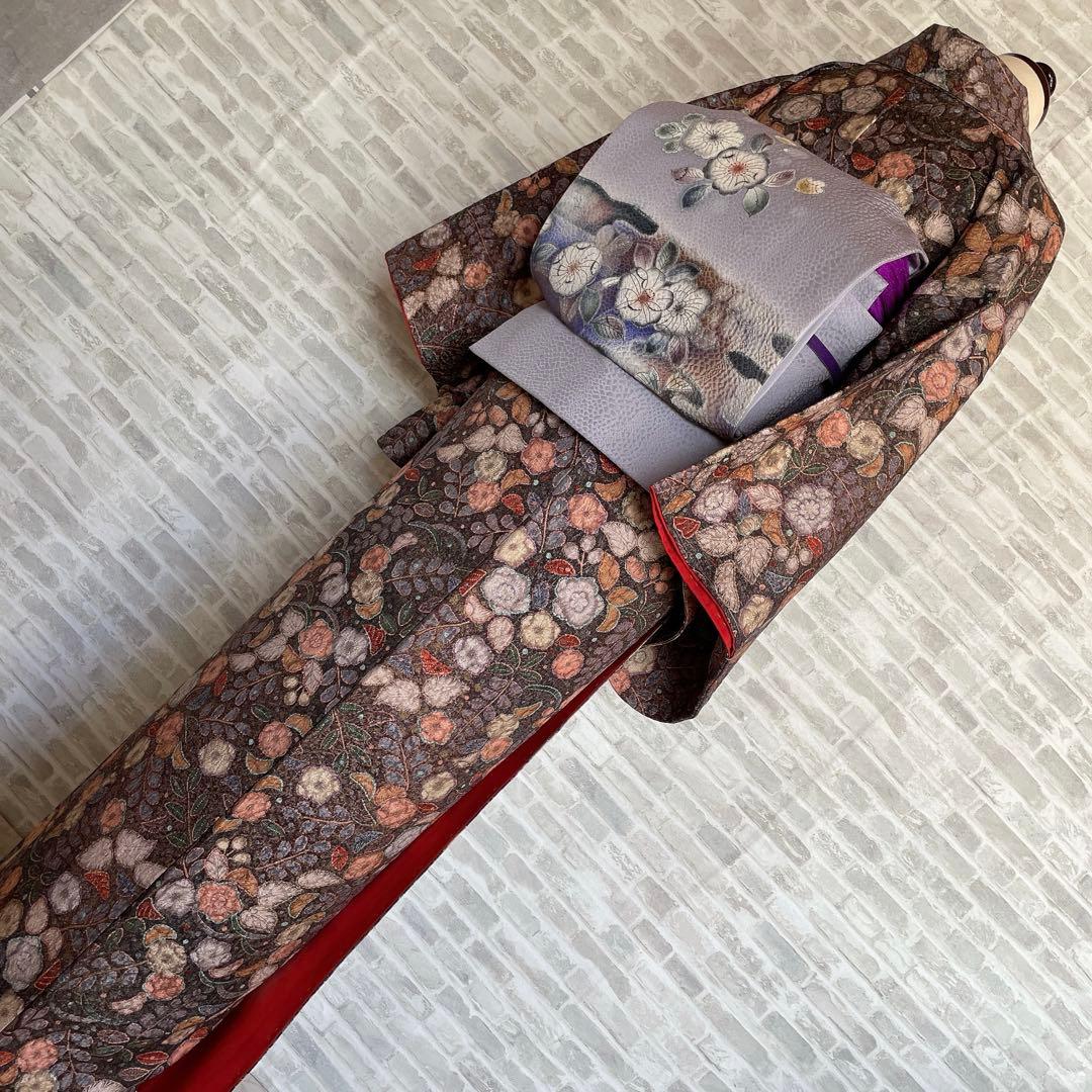 小紋 フルセット 辻ヶ花 ブラウン系 着物 L5 - メルカリ