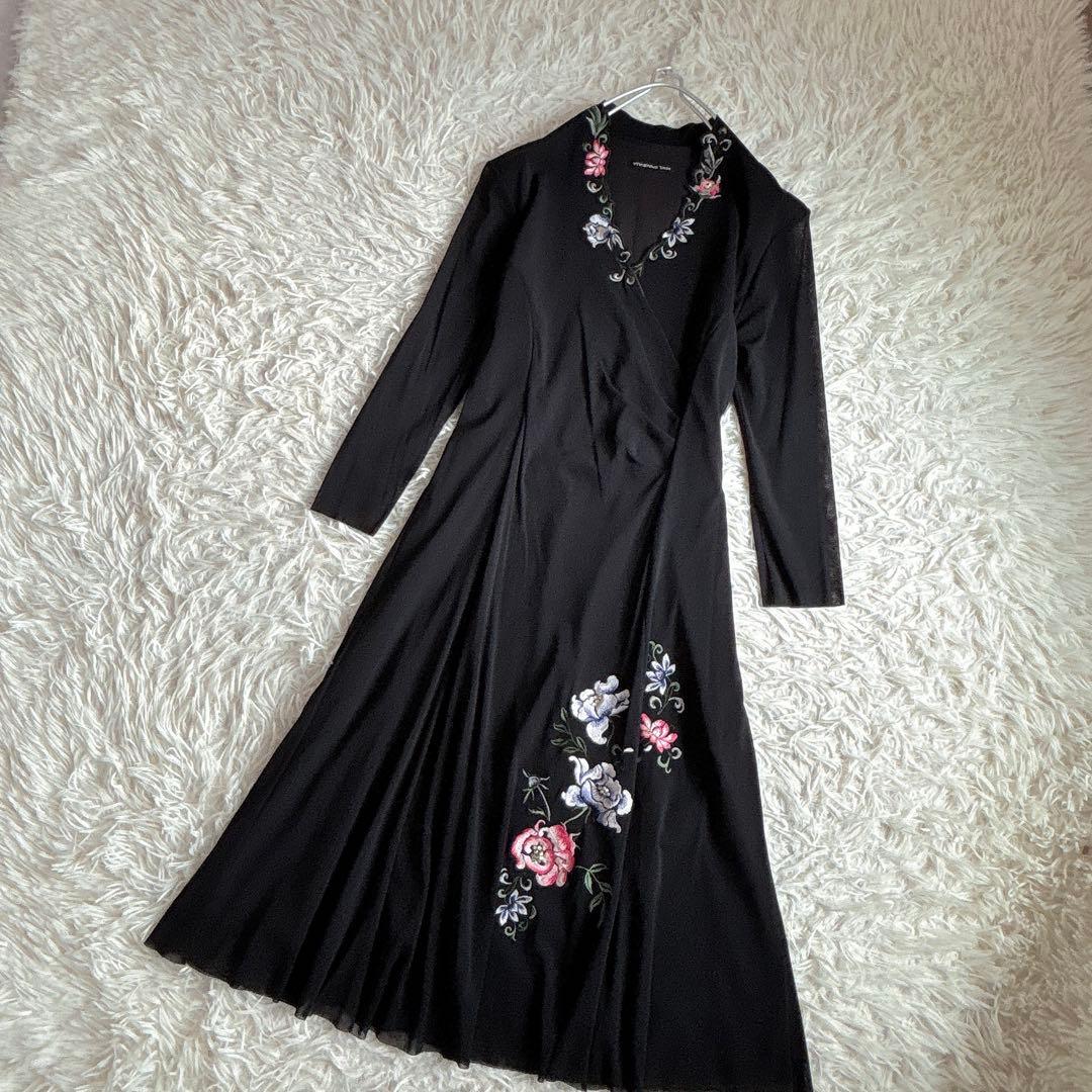 極美品 ヴィヴィアンタム 刺繍 パワーネット ワンピース 黒 2 - メルカリ