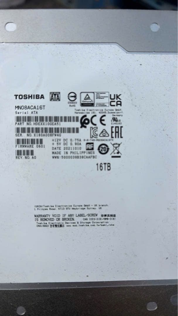 東芝 16TB HDD MN08ACA16T 稼働373時間 - メルカリ