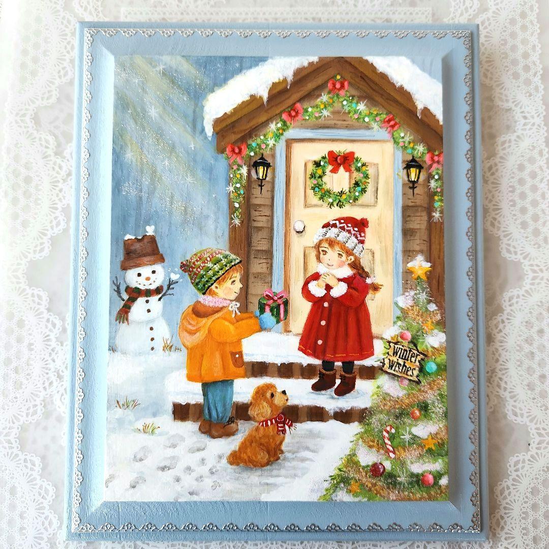 G*A様 トールペイント作品　楽しいクリスマス トールペイント：クリスマスプレート 雪だるま スノーマン