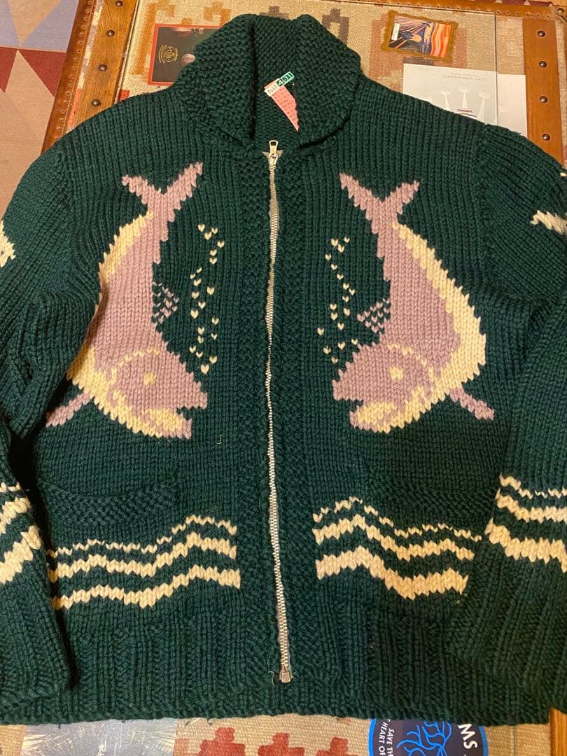 本物 カウチンセーター ビンテージ 50s ニット シャチ 魚 フィッシュ