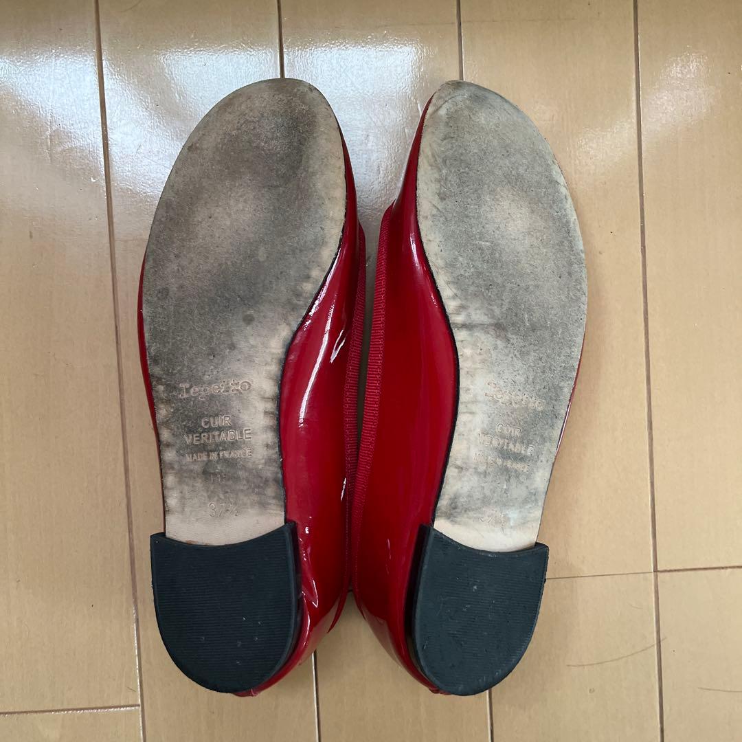 レペット バレエシューズ ラウンドトゥ エナメル リボン 赤 23.5 極美