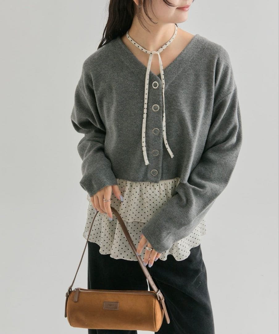 mystic ドットティアードプルオーバー　Vネックカーディガン　セット 年間総売上2万枚！レーヤードに使える◎】ドットティアードプル