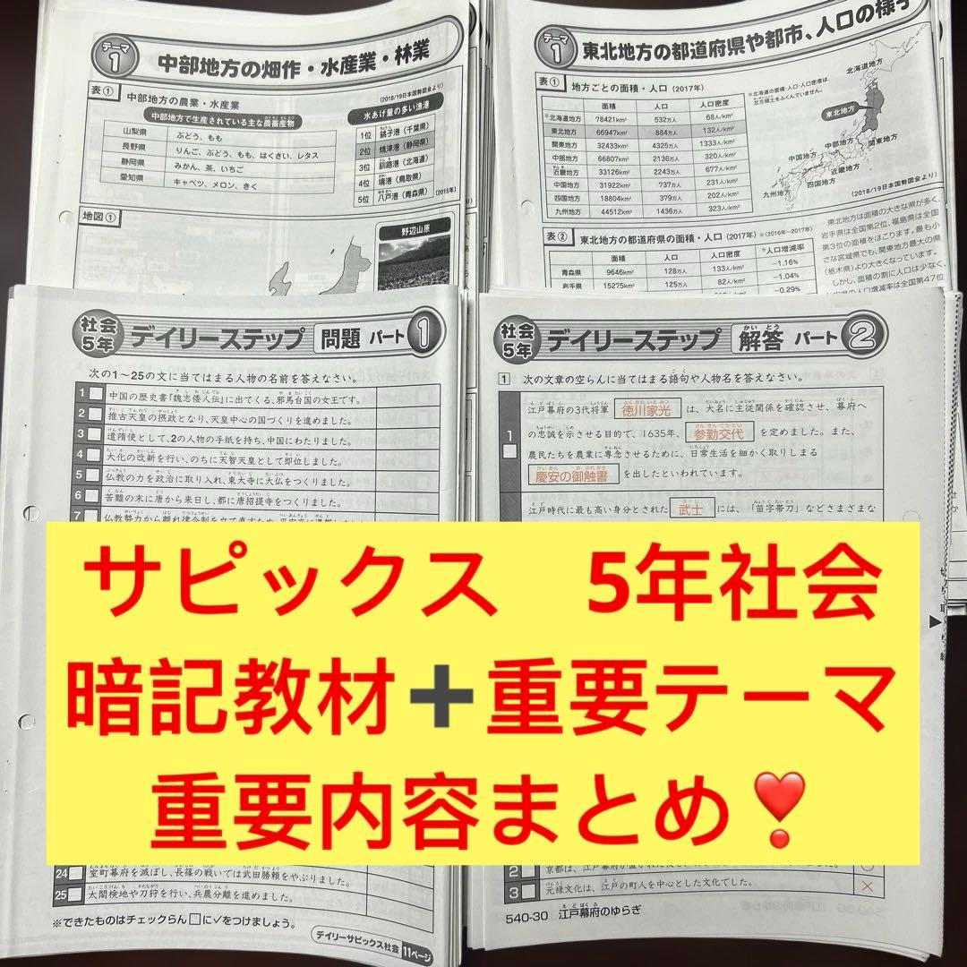 ⑤ サピックス　SAPIX 5年　社会　希少　通年重要内容まとめ❣️ フルセット ⑤ サピックス SAPIX 5年 社会 希少 通年重要内容まとめ❣️ フル